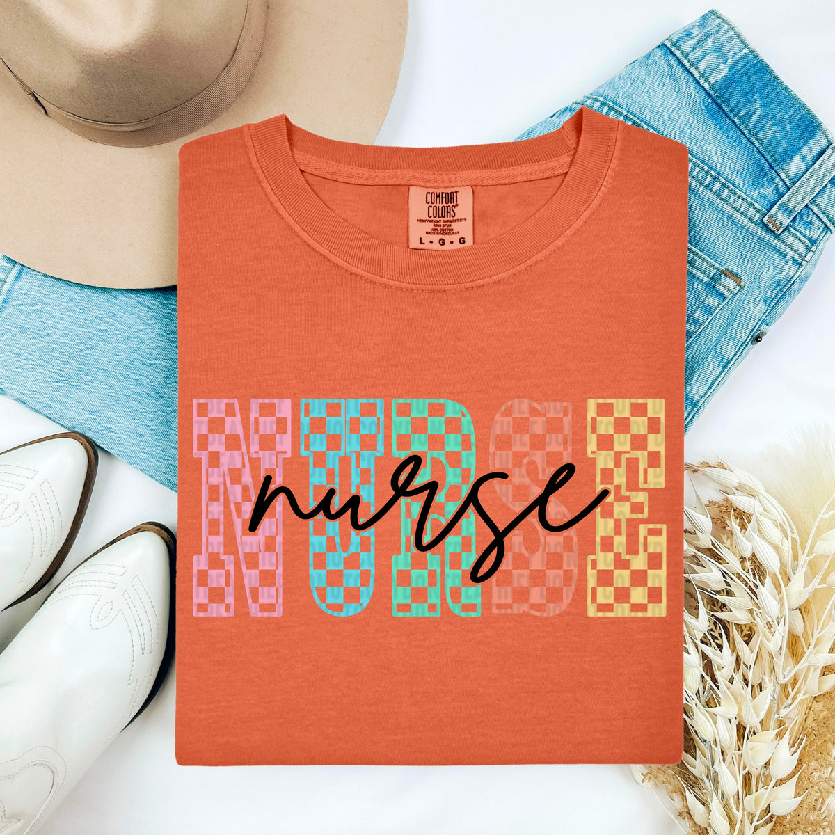Nurse checkered black font 100135 DTF transfer