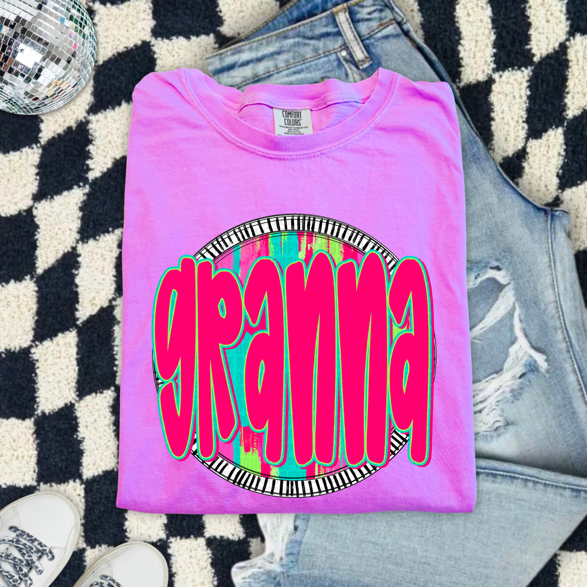 Granna pink font circle 103923 DTF transfer