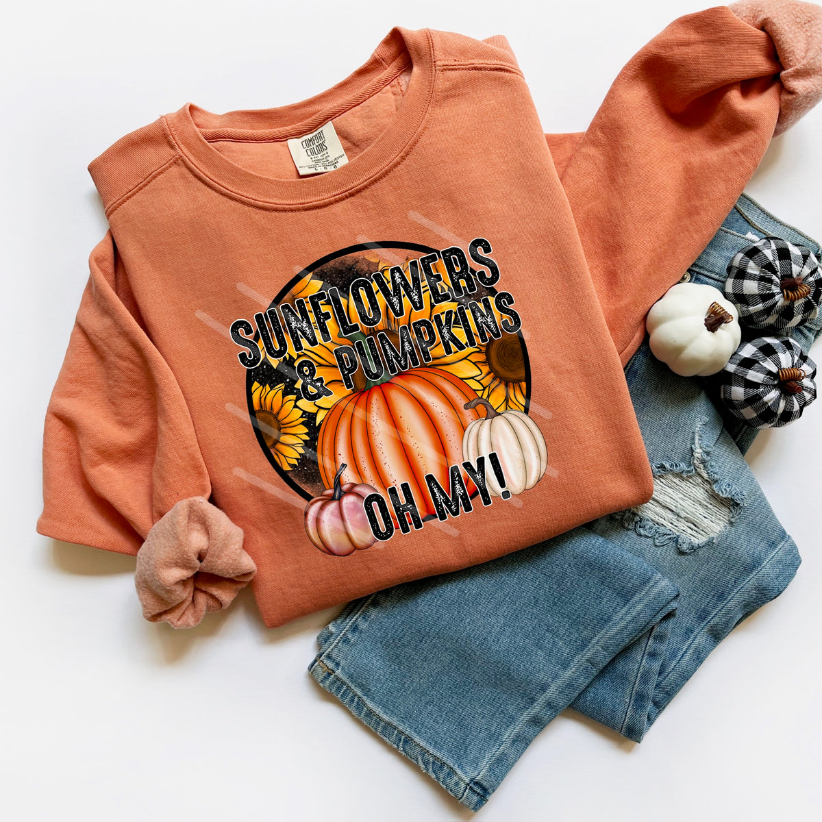 Sunflowers and pumpkins oh my circle 113872 DTF transfer