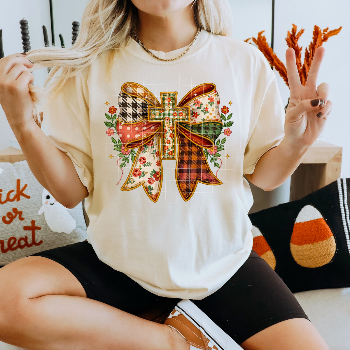 Plaid Bow with Cross 113765 DTF Transfer