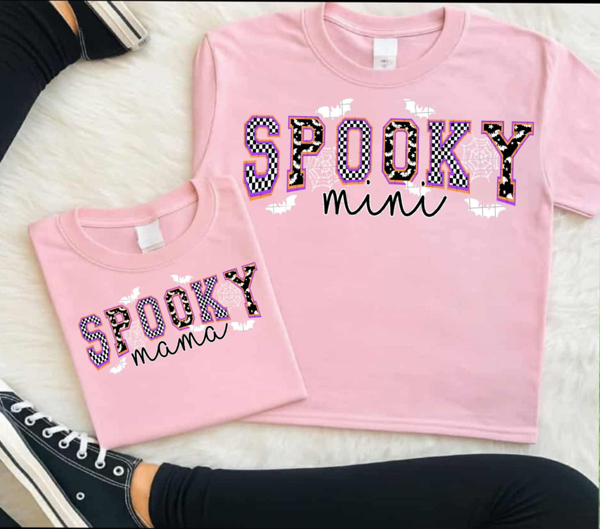 Spooky MINI checker and WHITE bats (Linda) DTF transfer