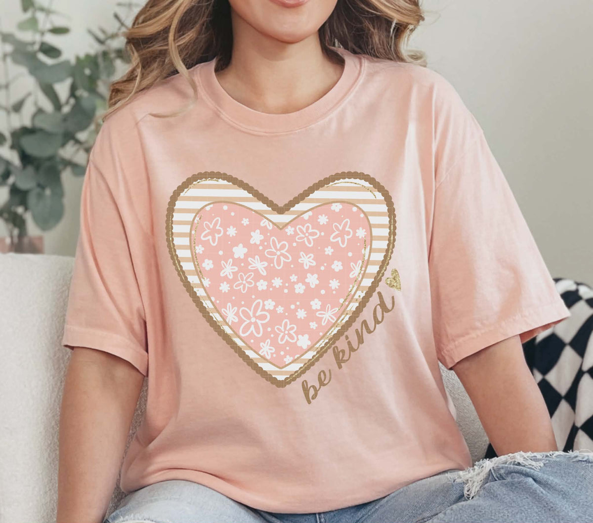 Be Kind flower and stripe heart (LINDA) DTF Transfer