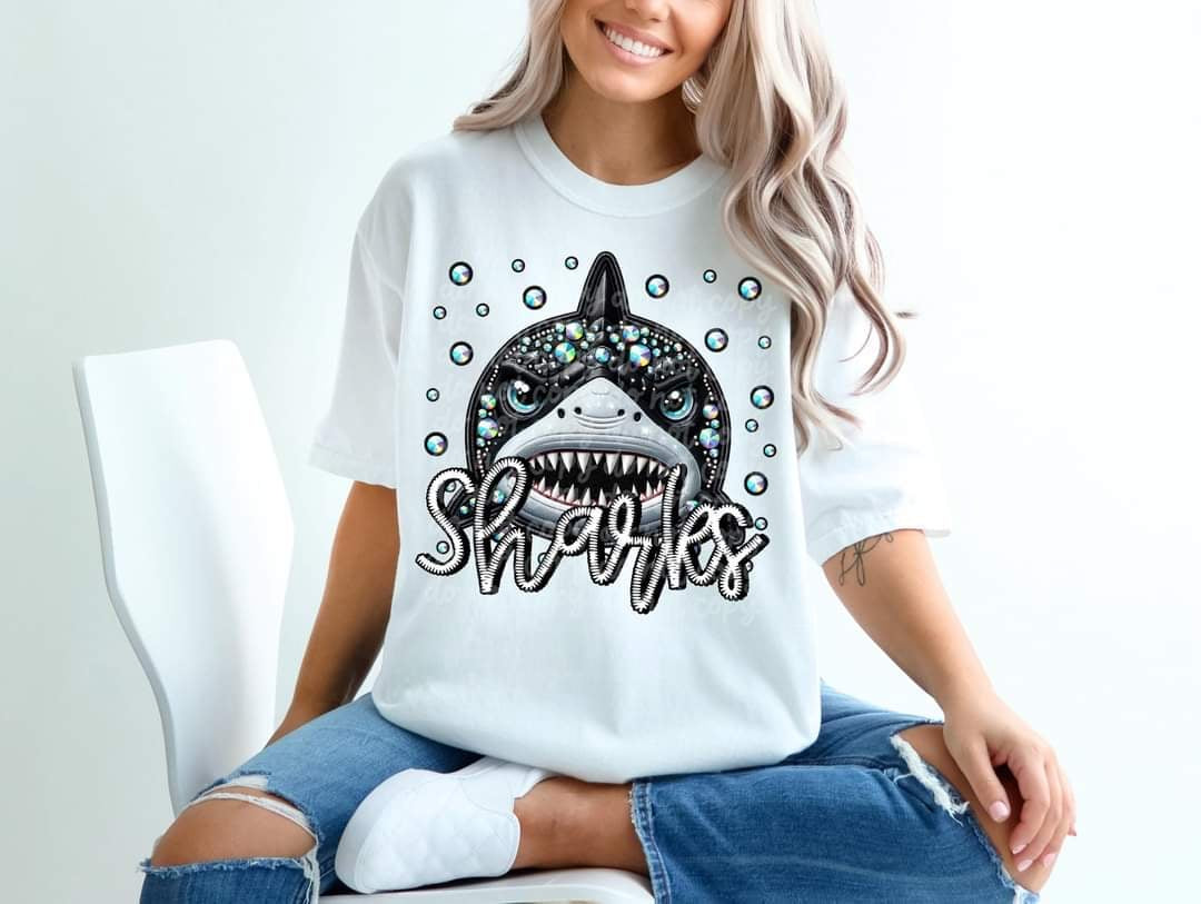 Sharks bedazzled mascot 53611 DTF transfer