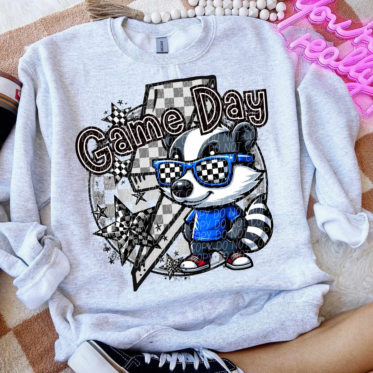 Game day Badger blue shirt lightning bolt (CITY) 52567 DTF transfer