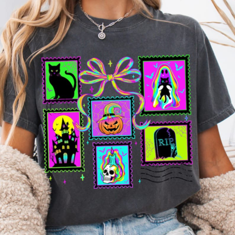 Neon Halloween Stamps DTF transfers