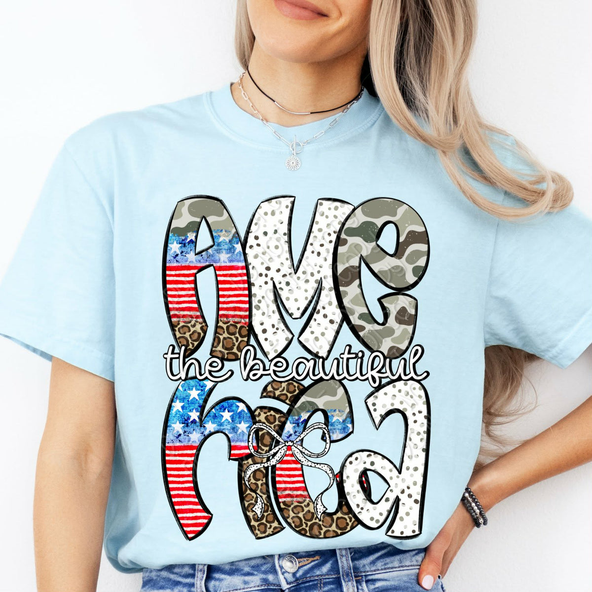 America the beautiful with camo Sunday Special DTF transfer