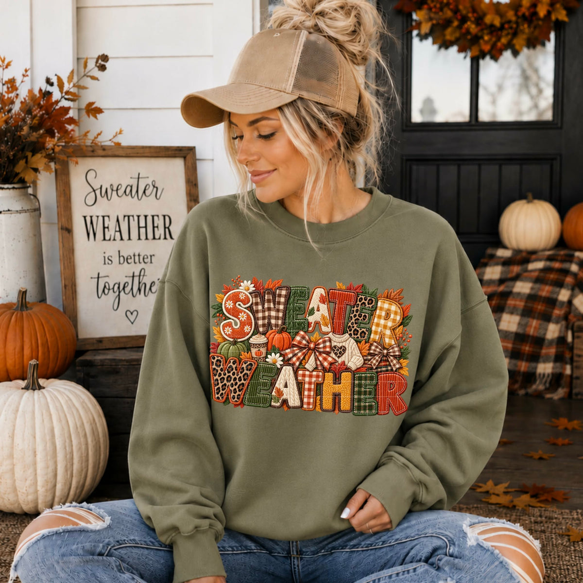 Sweater weather fall fabric print (SDD) DTF Transfer
