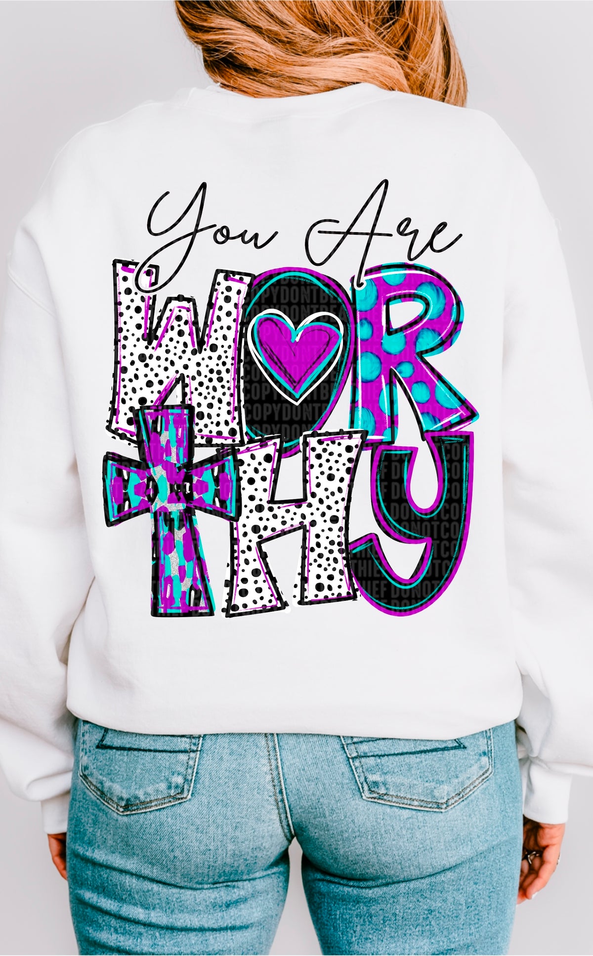 You are worthy purple and blue 93351 DTF transfer