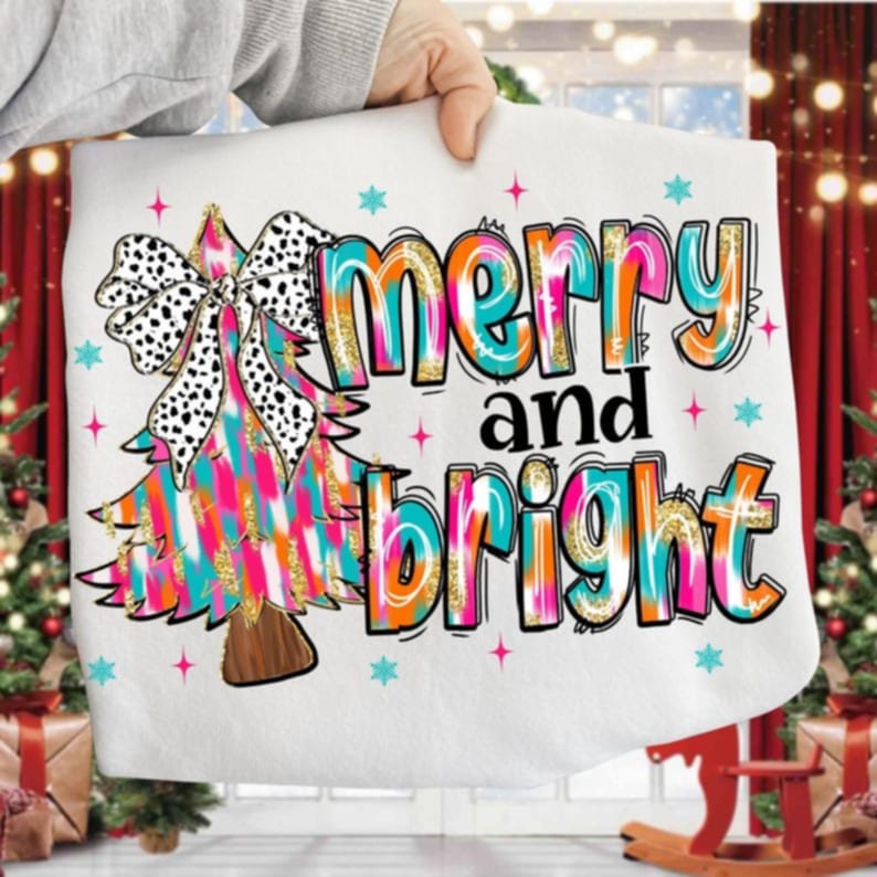 Merry and Bright tree brushstrokes with Dalmatian bow 113177 DTF transfer