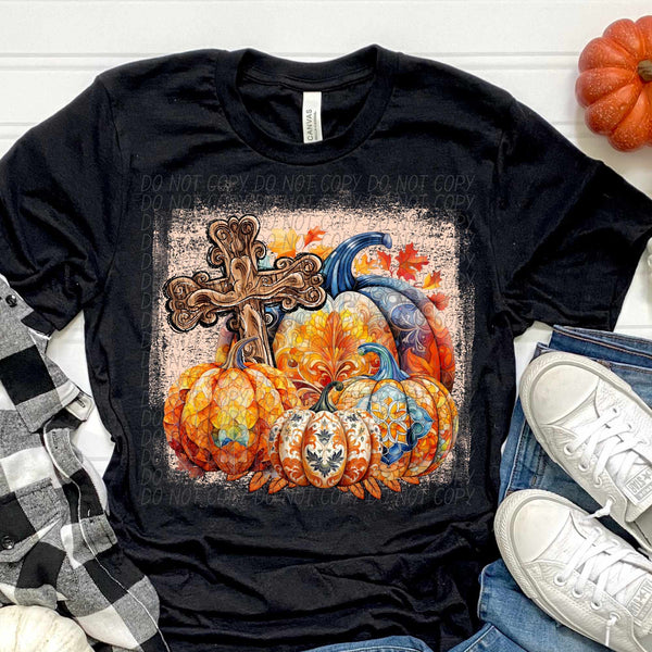 Fall filled pumpkins and cross (CITY) 44369 DTF transfer