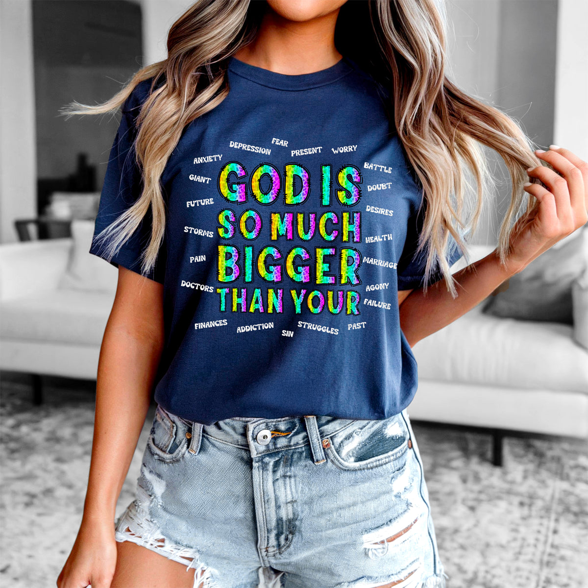 God is so bigger than your colorful and white font 91633 DTF transfer