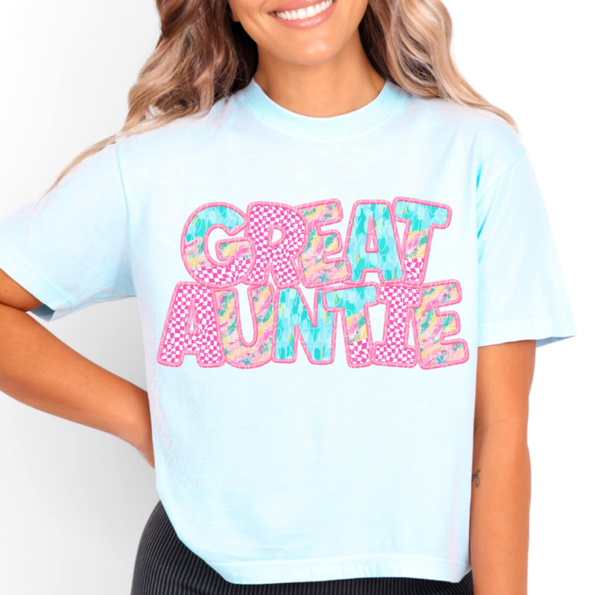 Great Auntie pink checkered (CITY) 97055 DTF transfer