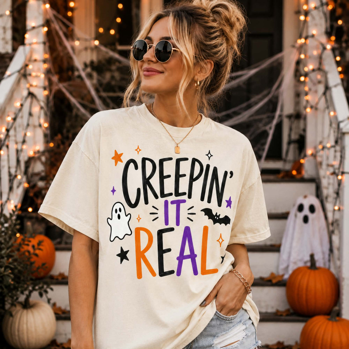Creepin it real (ghost and bat) Sunday Special DTF transfer
