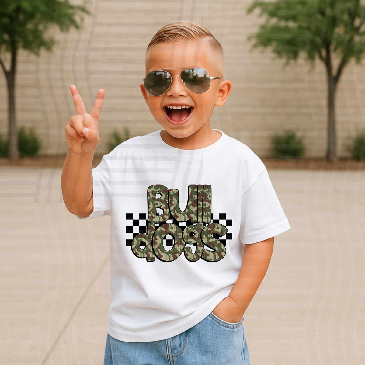 Bulldogs Camo checkered mascots (Caplinger) DTF transfer