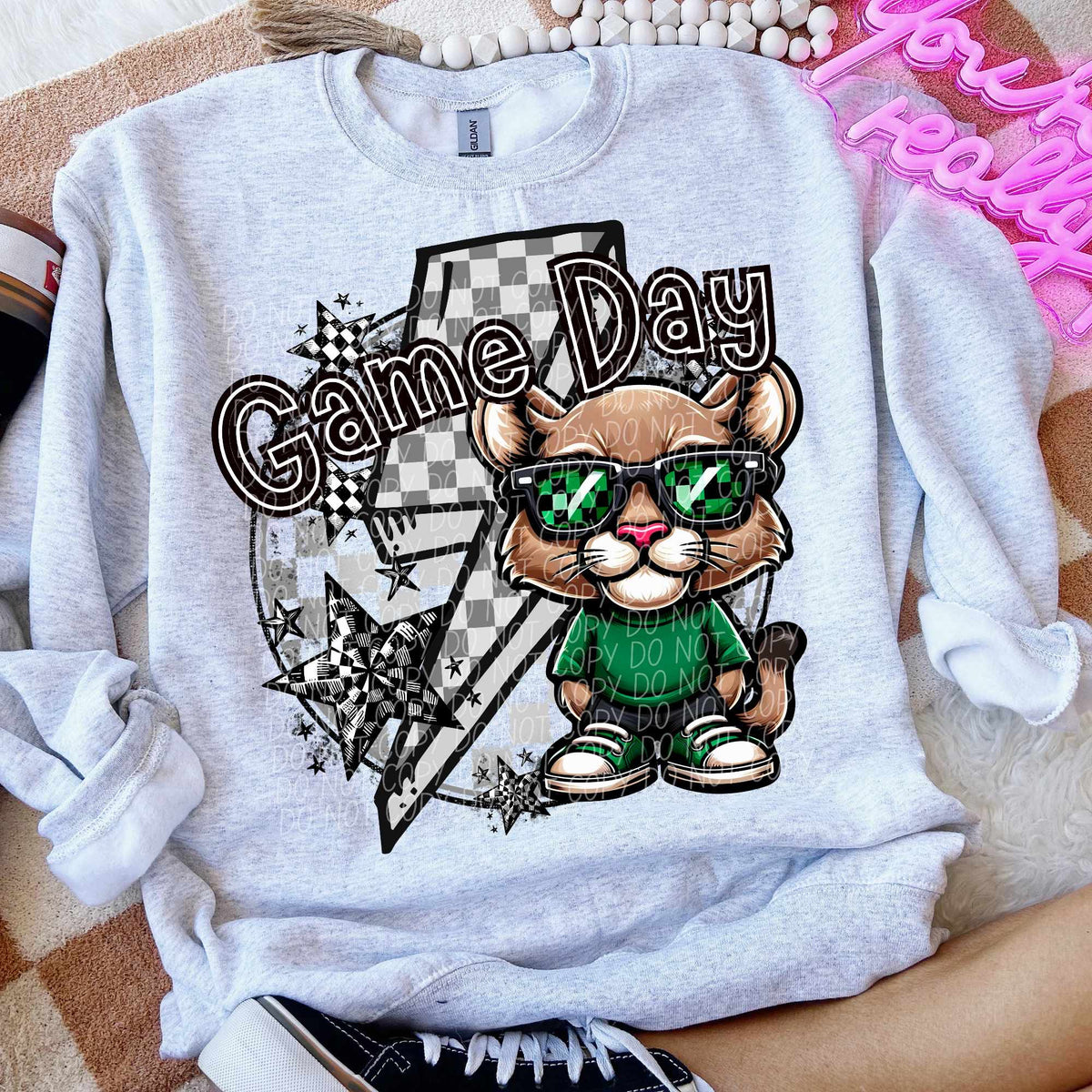 Game day Cougar green shirt lightning bolt (CITY) 52568 DTF transfer