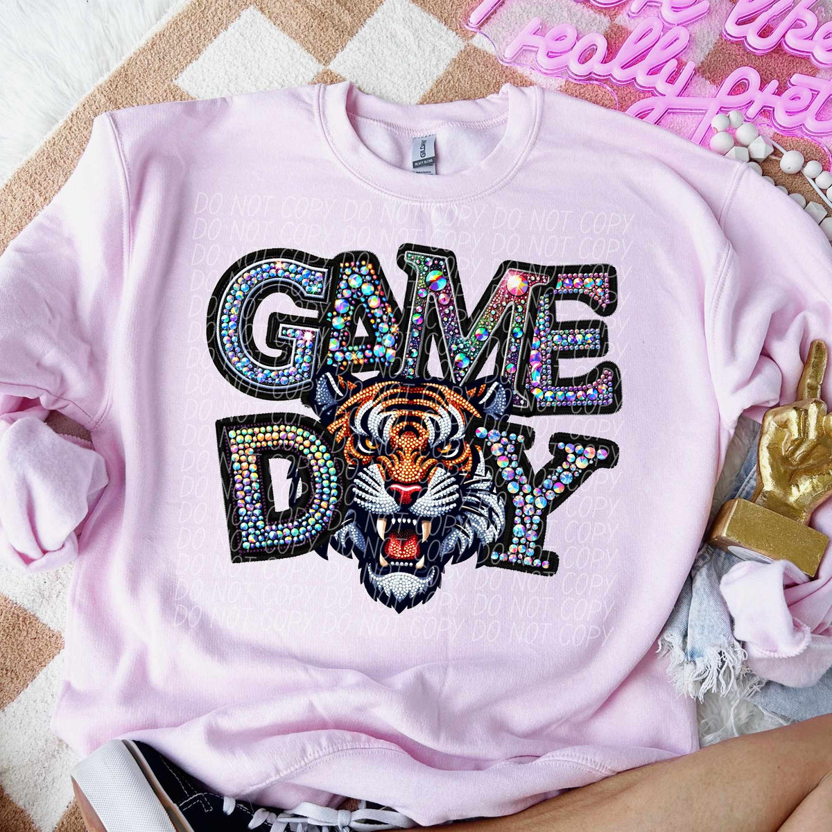 Game day tigers rhinestone colored mascot (CITY) 44395 DTF transfer