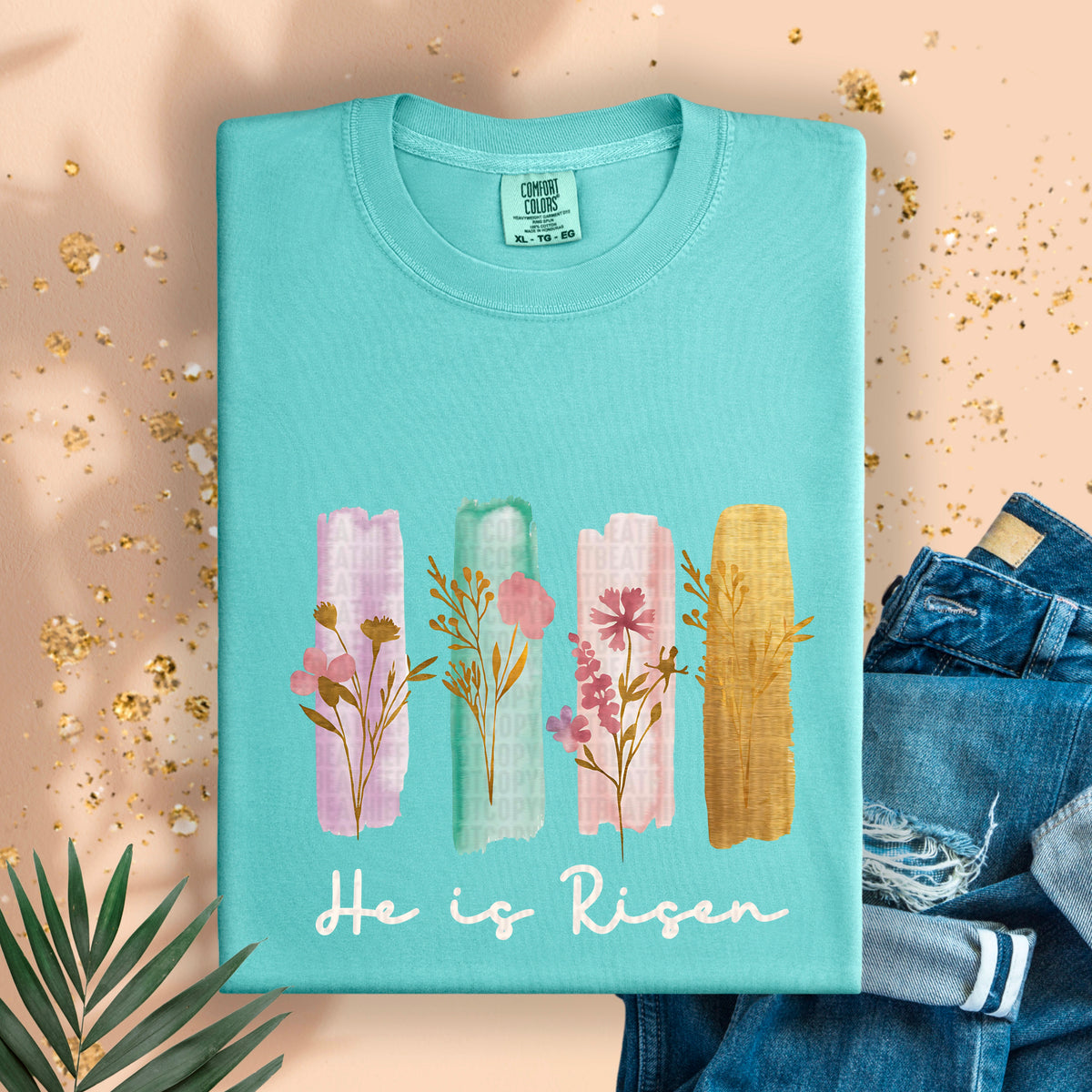 He is risen brushstrokes white font 95070 DTF transfer