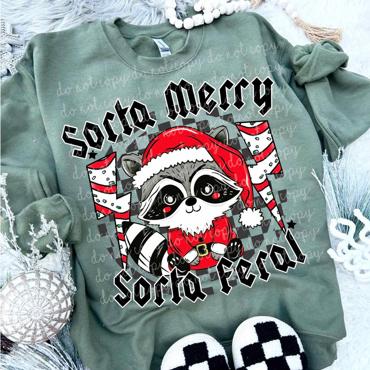 Sorta merry sorta feral raccoon 67543 DTF transfer