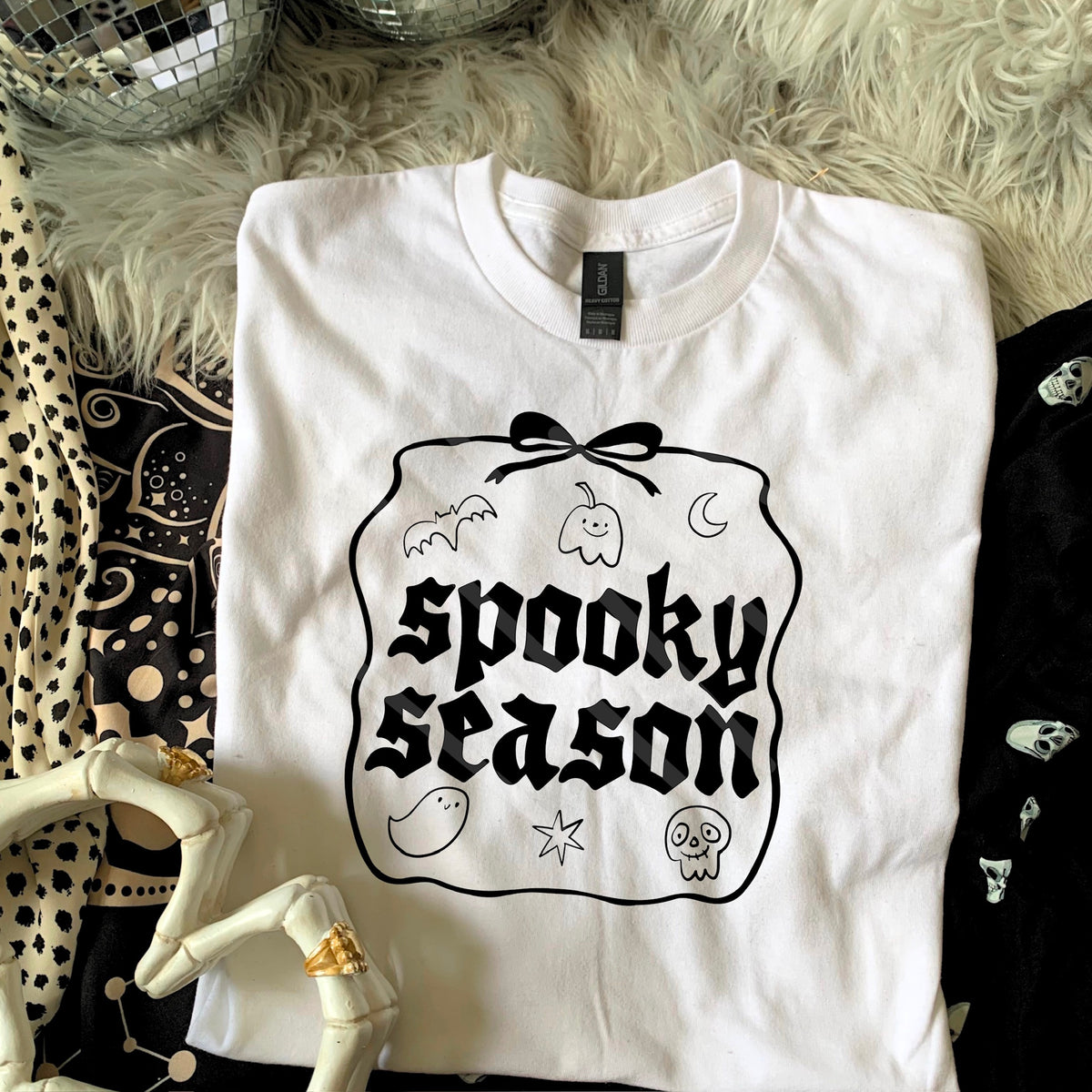 Spooky Season Frame with doodles and bow BLACK 110662 DTF transfer