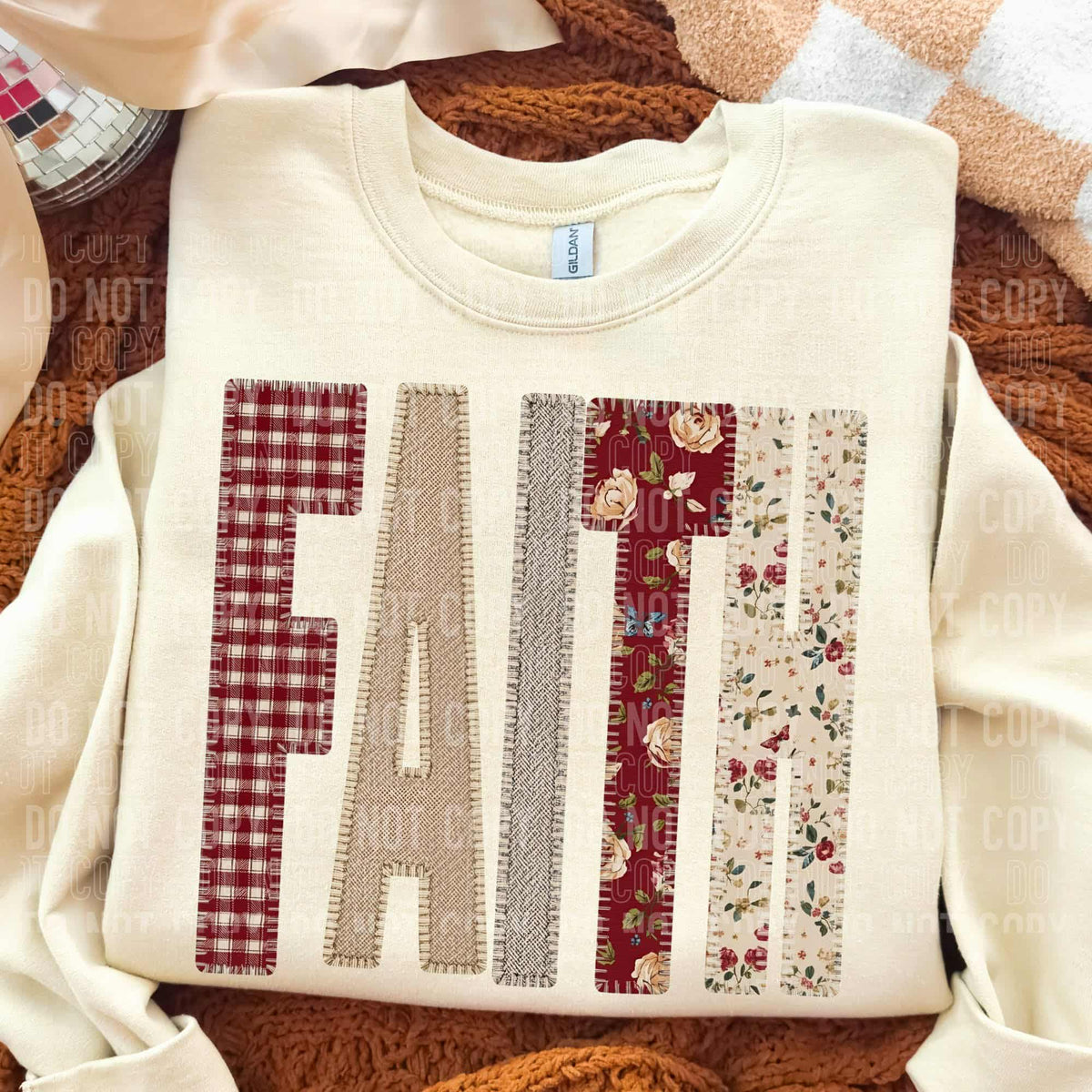 Faith red and tan plaid SBB DTF Transfer