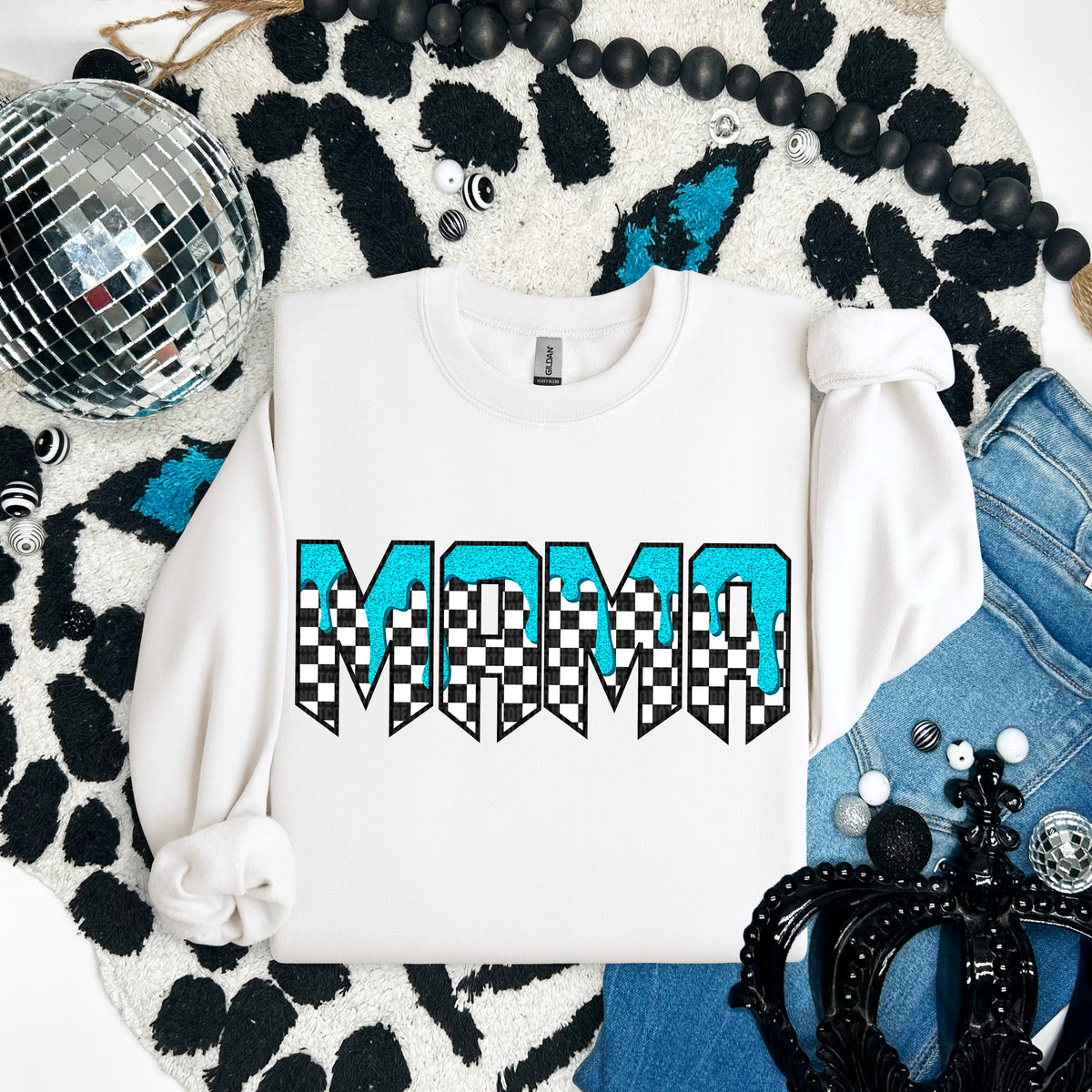 Mama blue and checkered 93755 DTF transfer