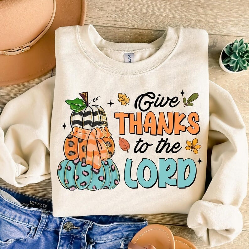 Give thanks to the lord stacked pumpkins 58203 DTF transfer