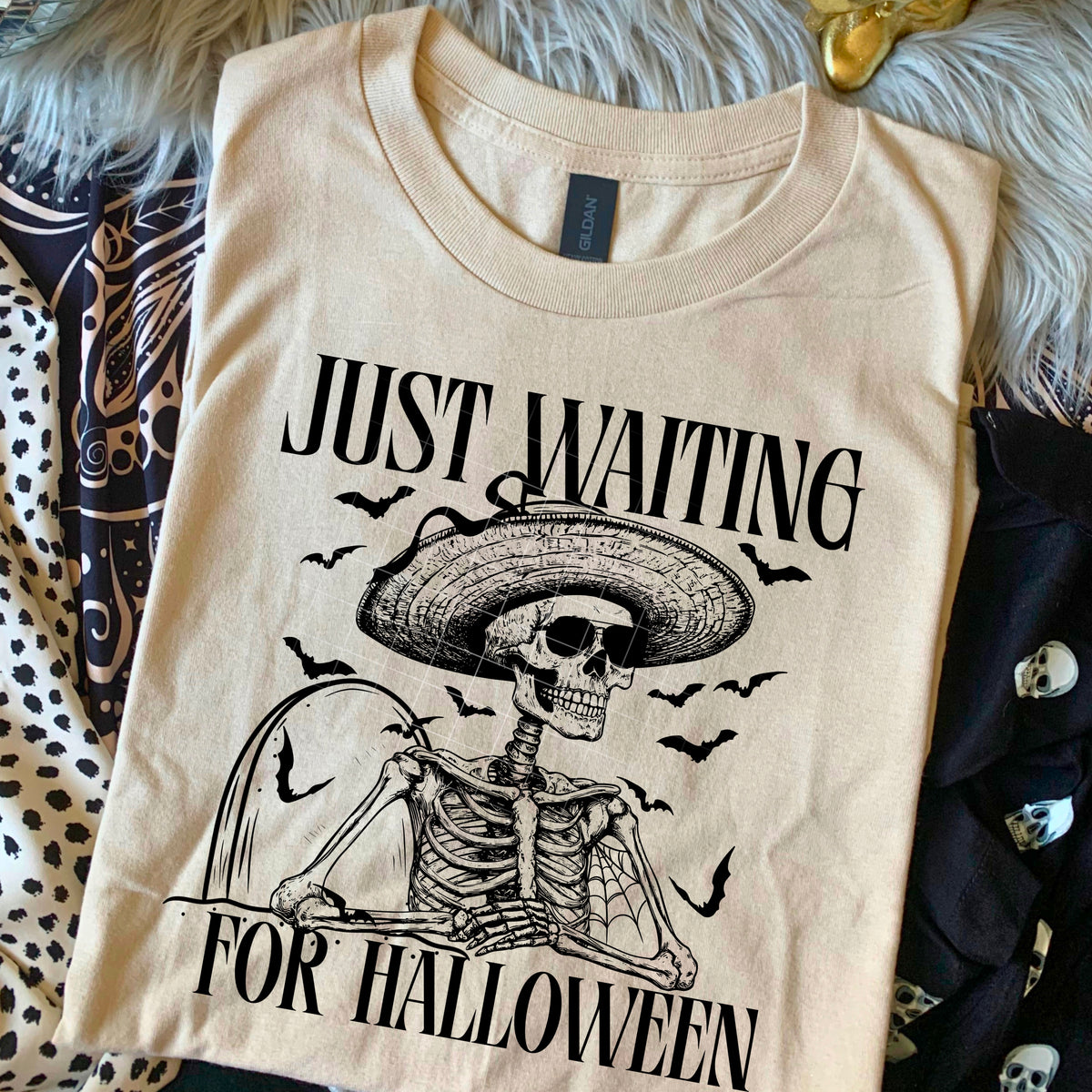 Just Waiting For Hallloween witch skull BLACK (MMD) 110404 DTF transfer