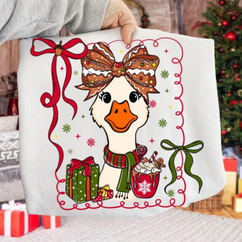 Christmas Goose with gingerbread bow DTF transfer