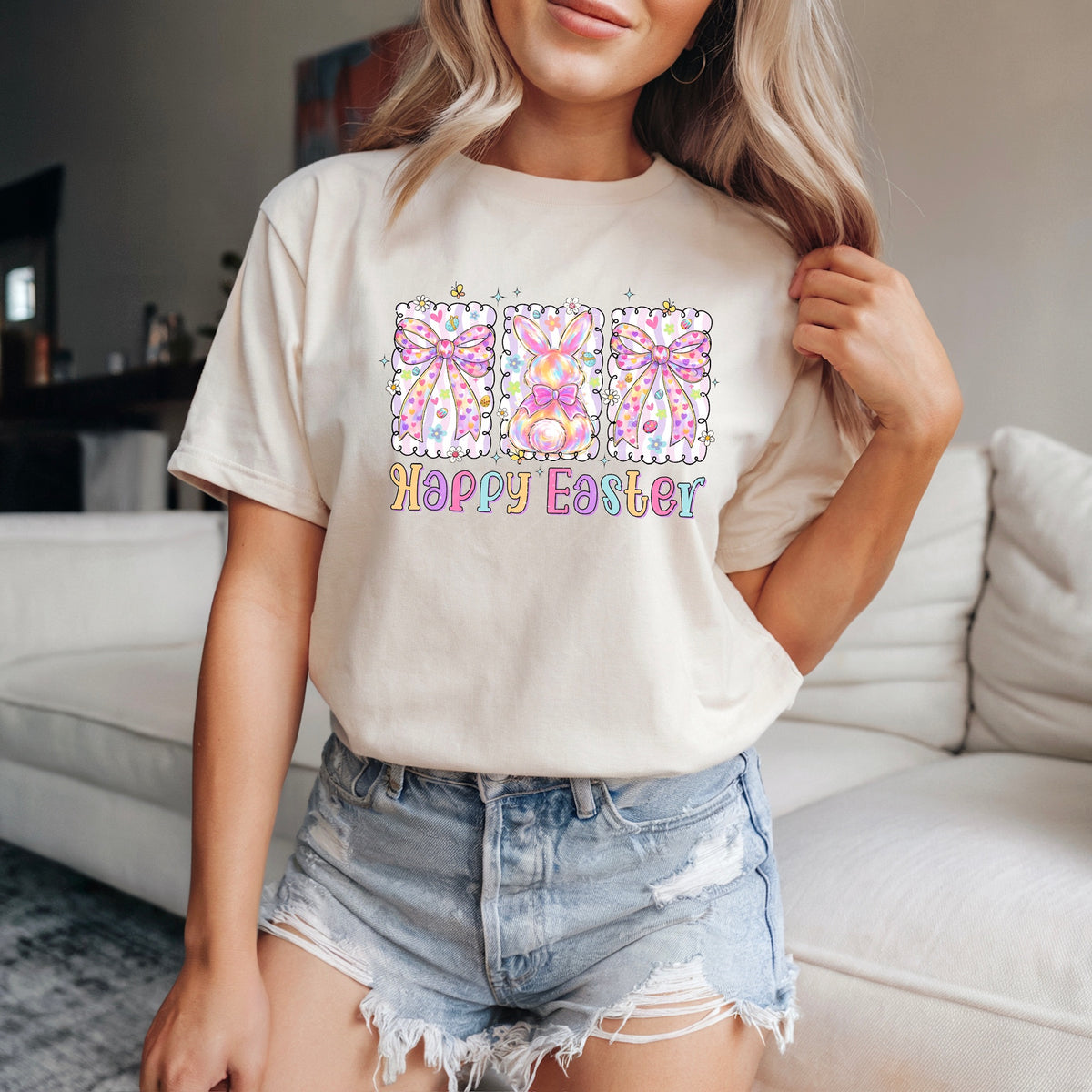 Happy easter brushstrokes bunny frames DTF Transfer