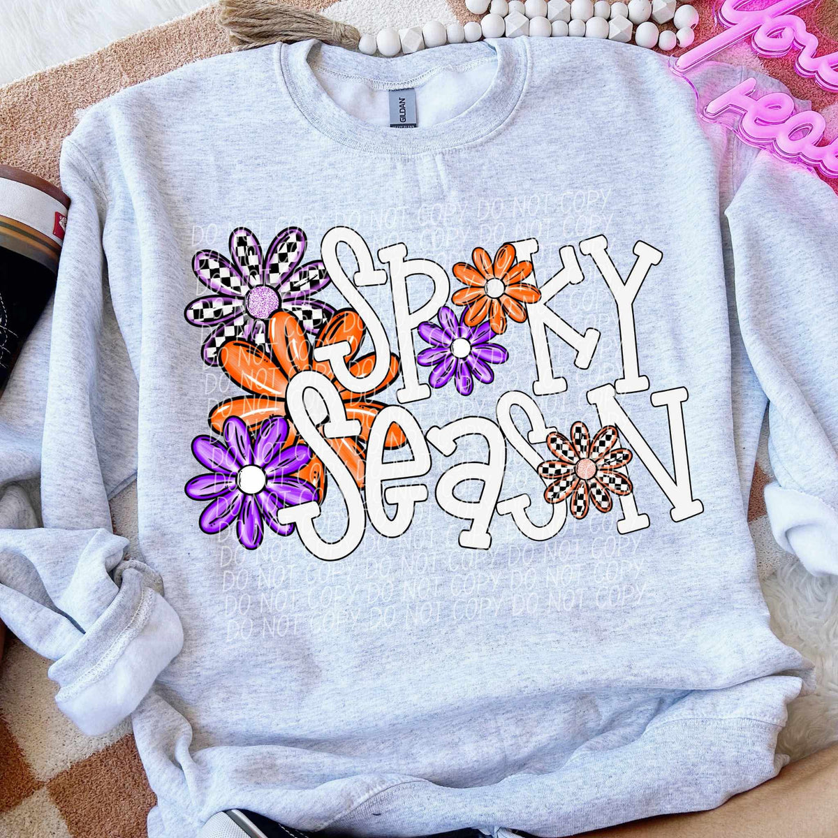 Spooky season orange and purpleflowers (City) DTF transfer