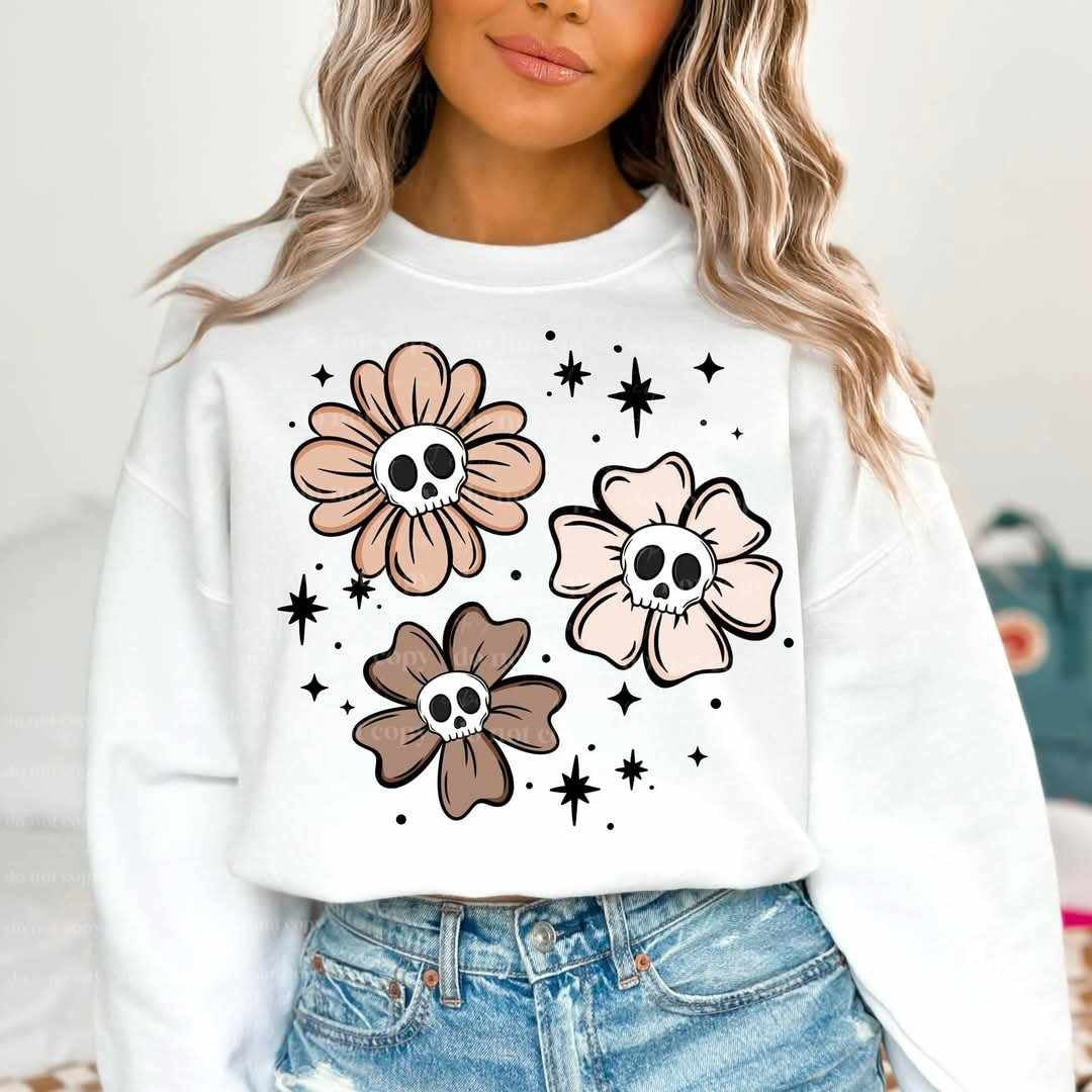 Tan flowers with skulls (CSC) 79761 DTF transfer