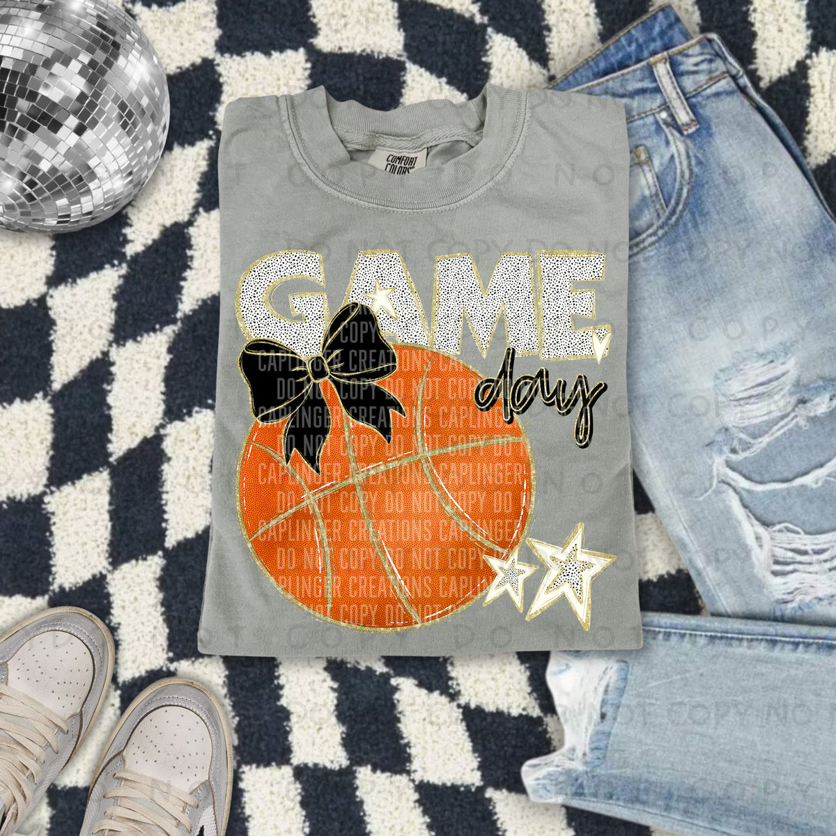 Game day basketball with black bow (Caplinger) 87826 DTF transfer