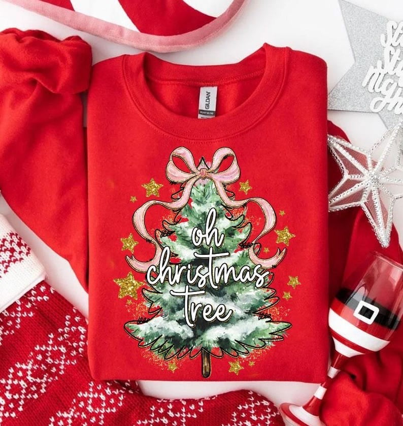Oh christmas tree pink bow on tree 64794 DTF transfer