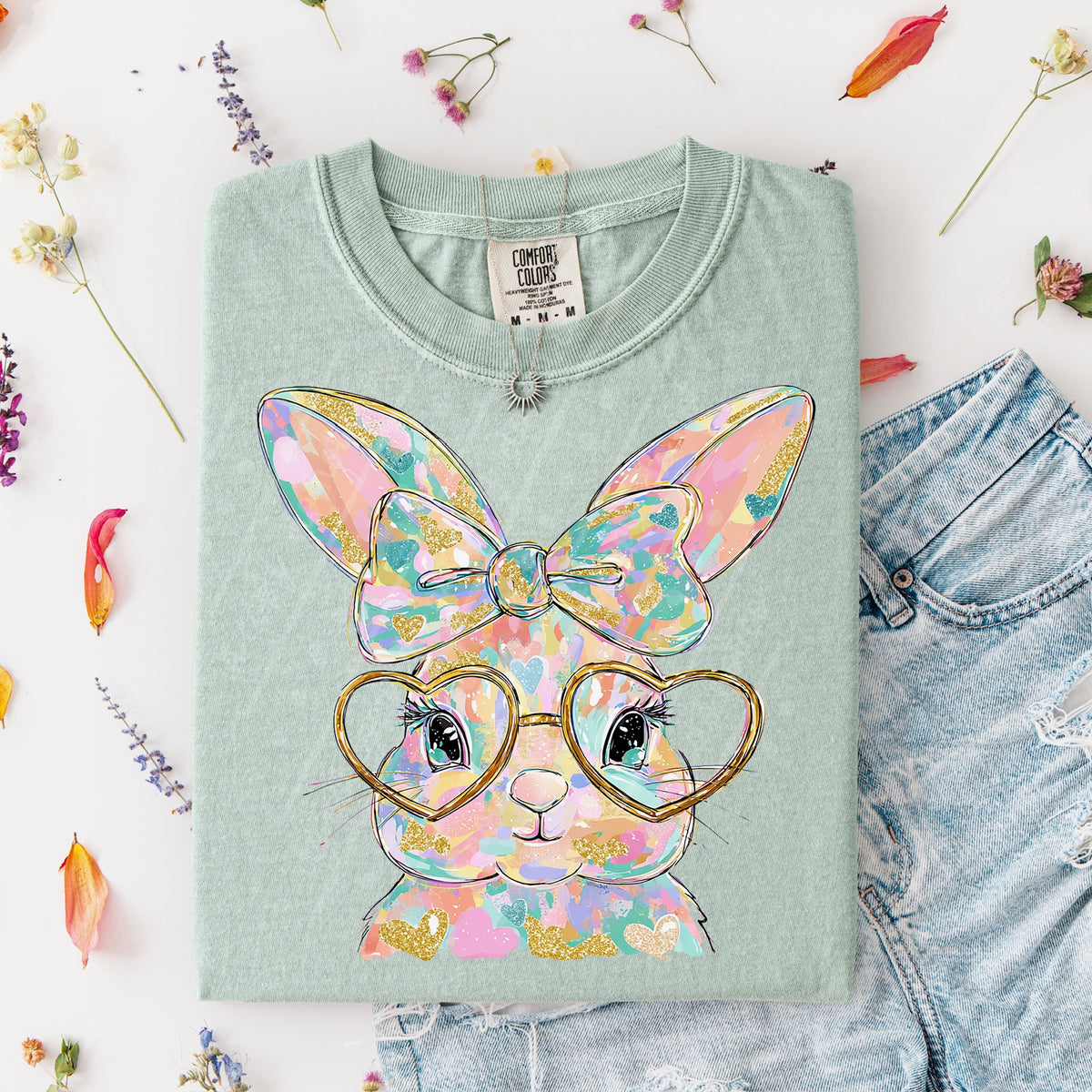 Brushstroke bunny with heart glasses Sunday special DTF transfer