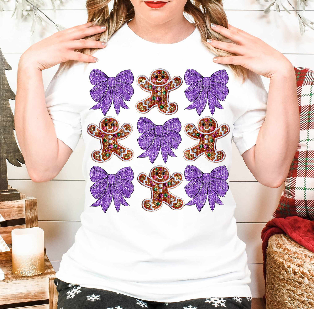 Gingerbread men collage purple bows (caplinger ) 60876 DTF transfer