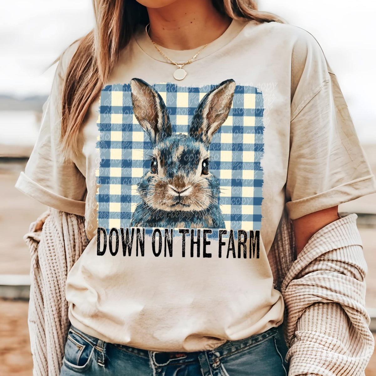 Down on the farm rabbit (TTD) 94356 DTF transfer
