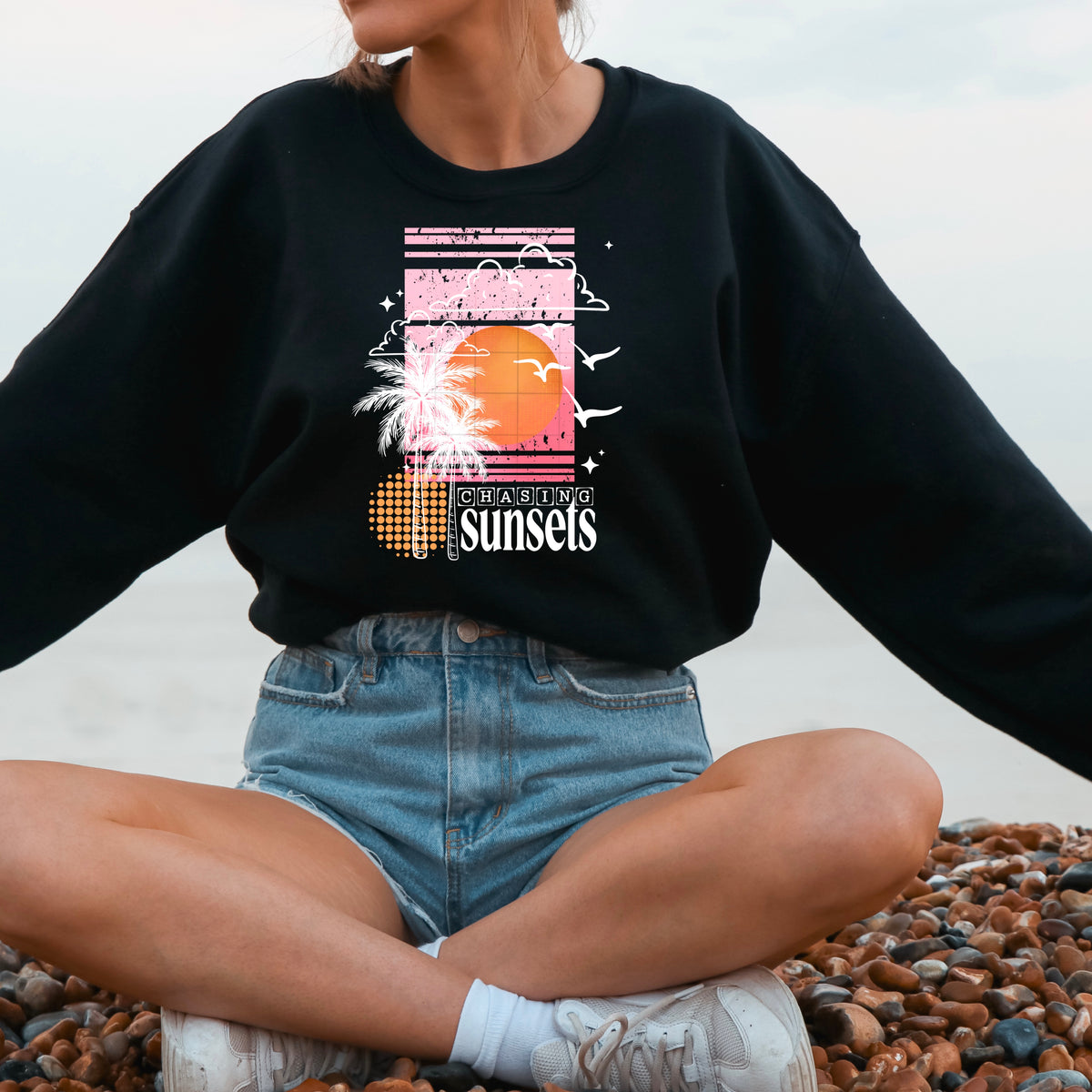 Chasing Sunsets palm trees (white words) CSC DTF Transfer