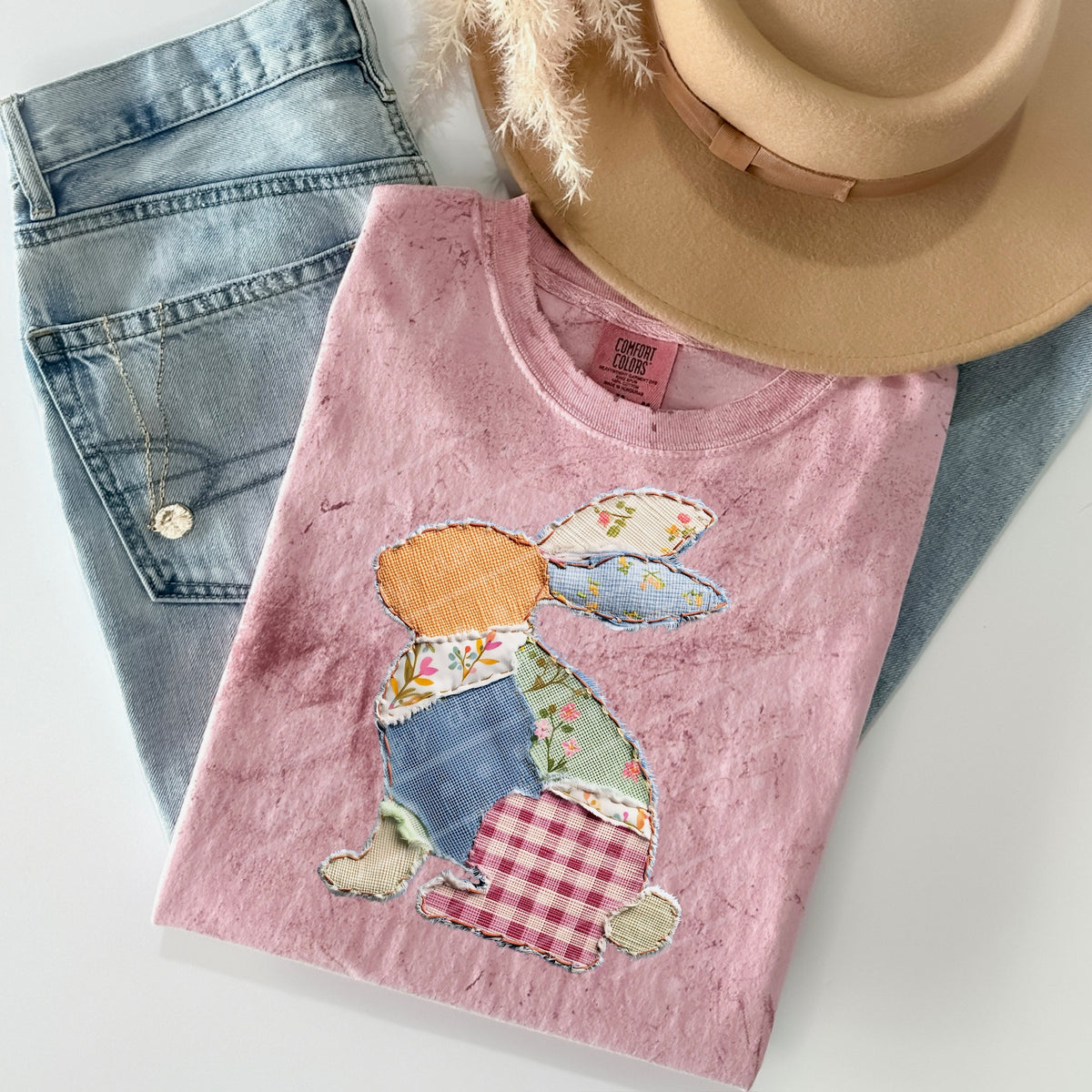 Faux patchwork bunny (orange head) DTF Transfer