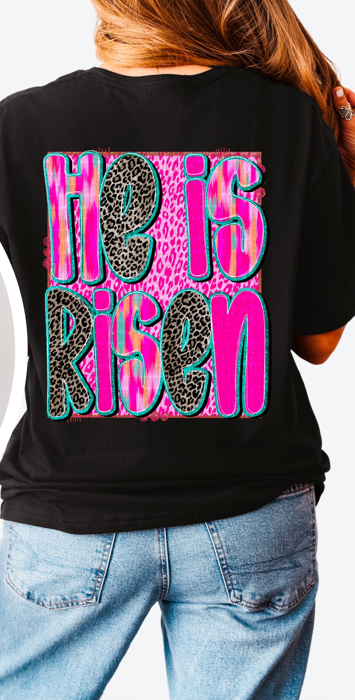 He is risen pink leopard background 90297 DTF transfer