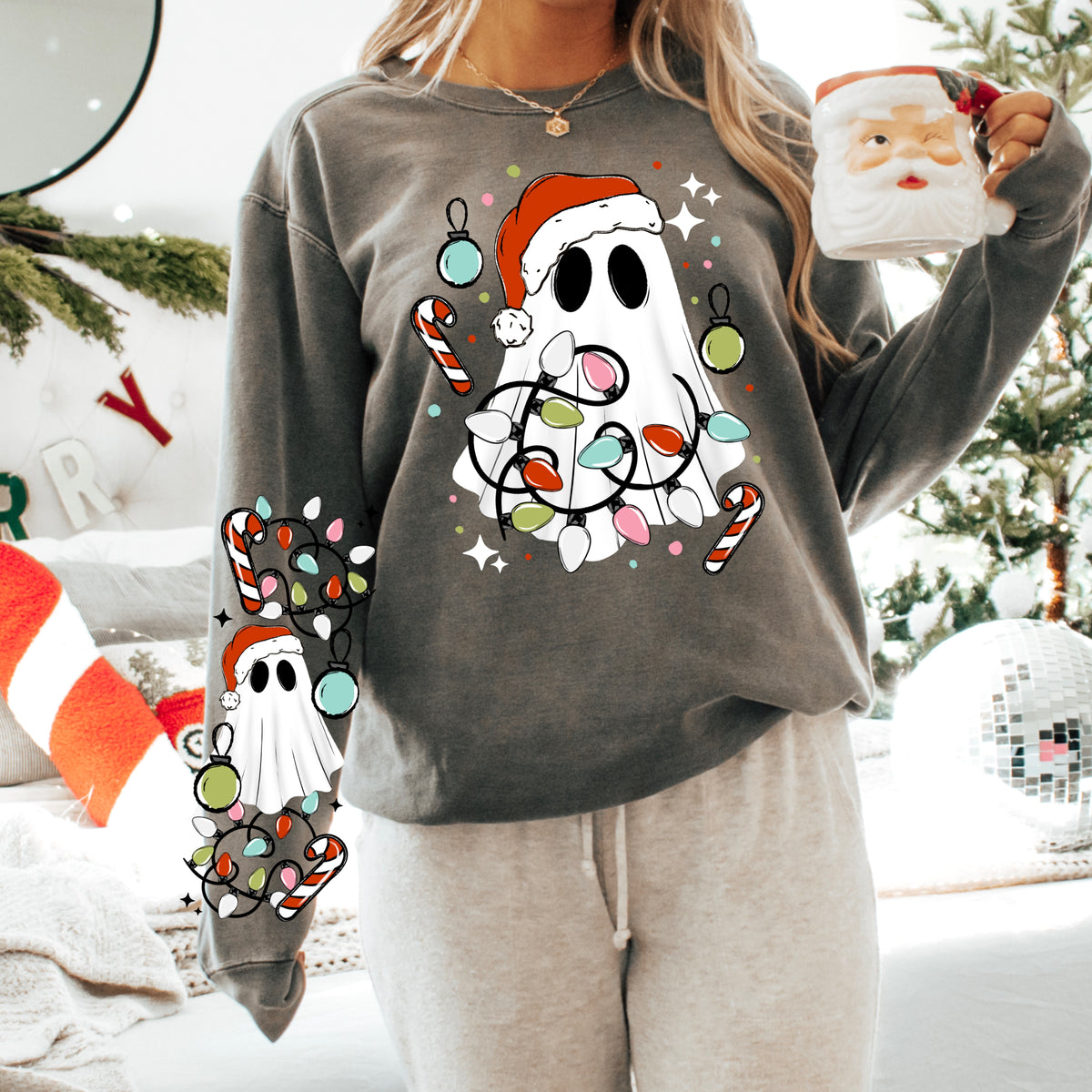 Christmas ghost with lights (set two sleeves) (CSC) DTF Transfer