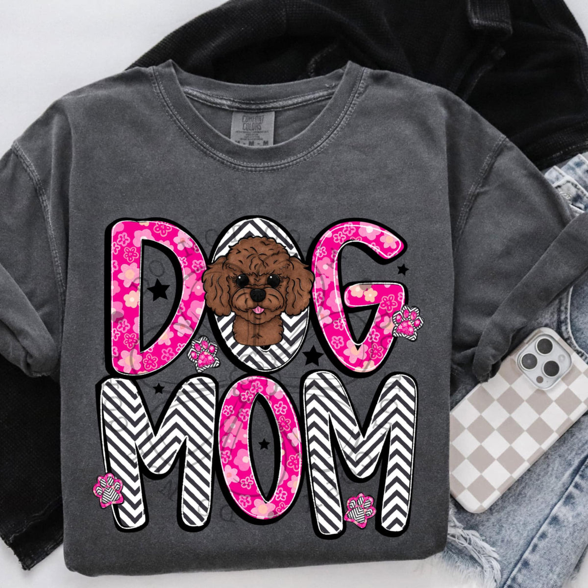 Poodle dog mom dark pink (SWD) 97345 DTF transfer