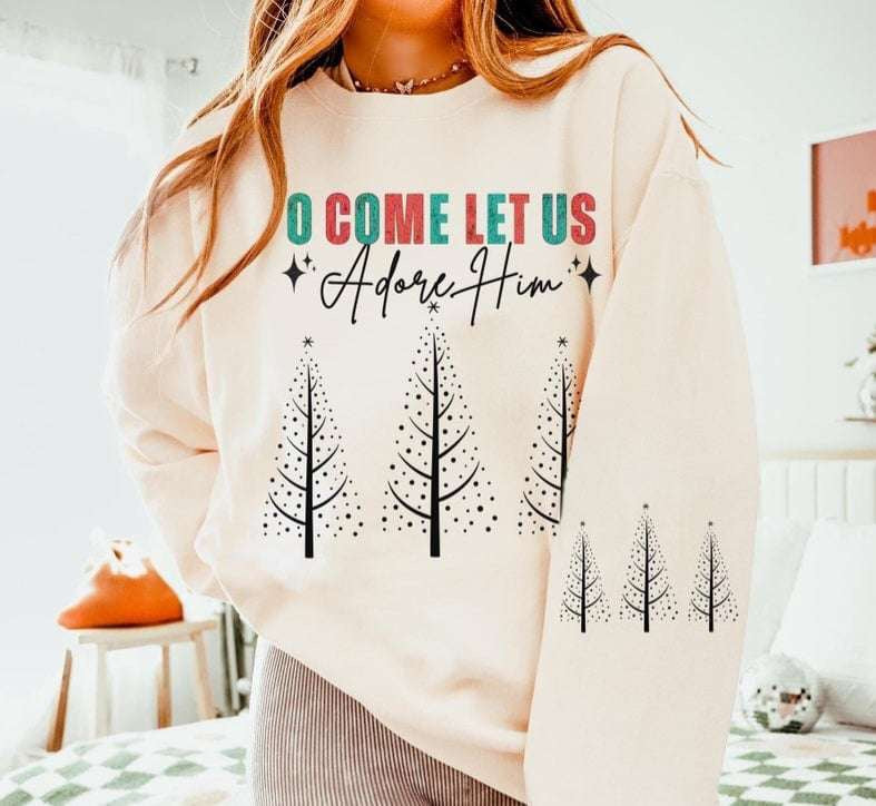 O come let us adore him trees 65216 DTF transfer
