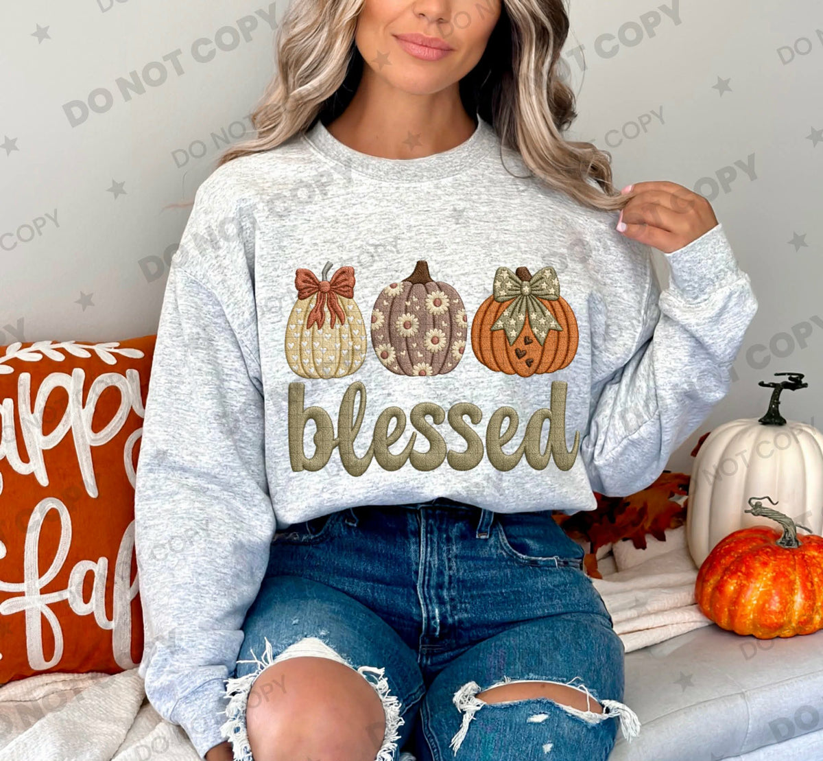 Blessed puff lettering trio pumpkins Tuesday Deal DTF