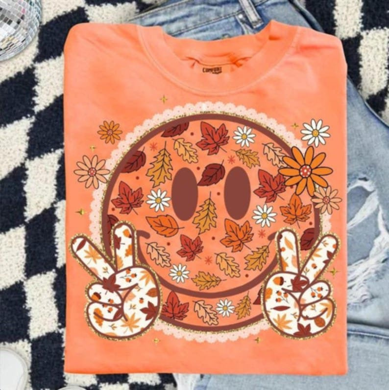 Fall Smile w/ leaves  DTF transfer