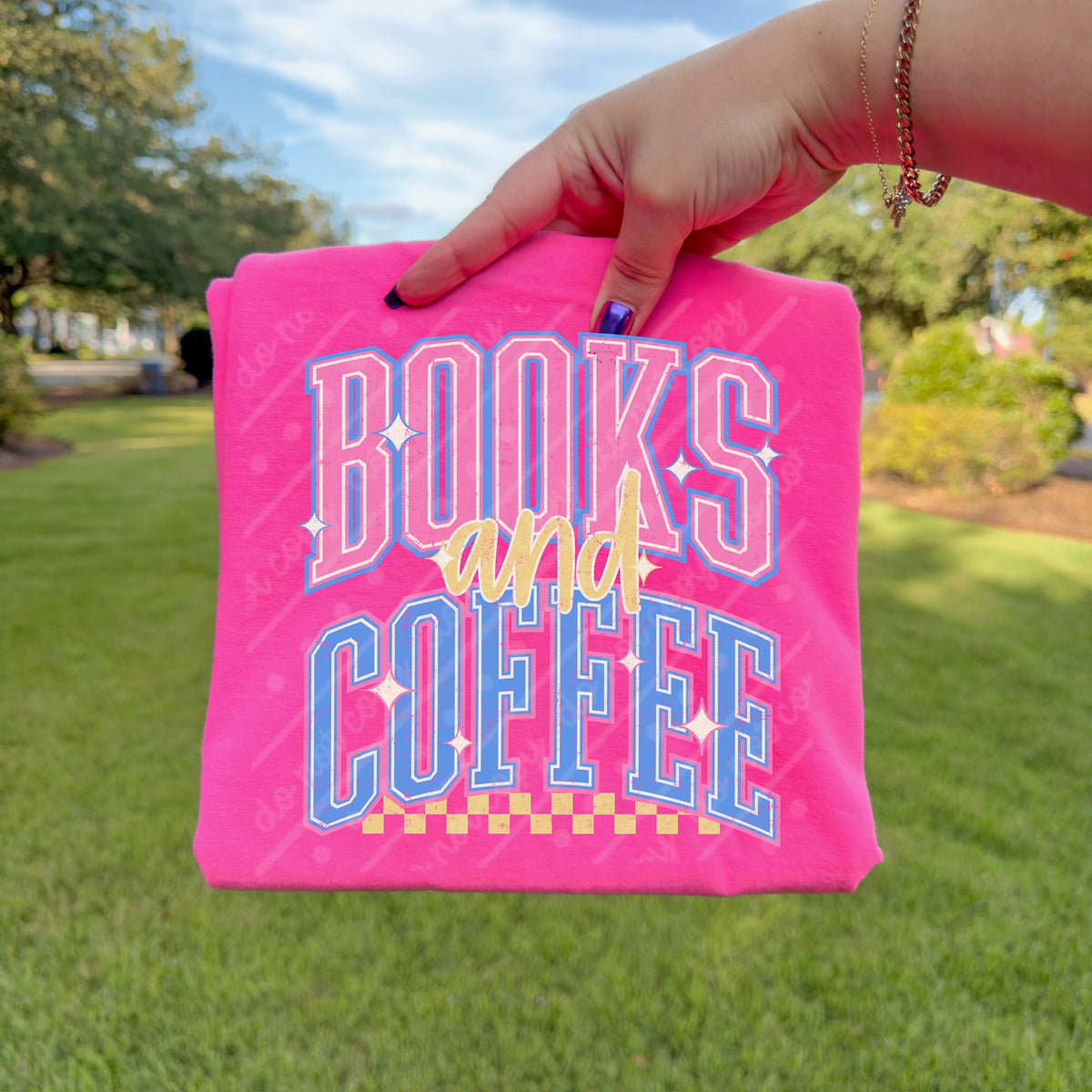 Books and Coffee with checker (scarlow) DTF Transfer