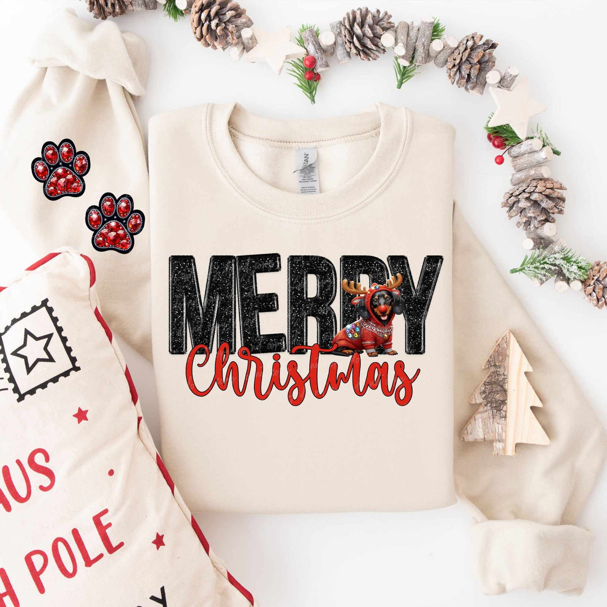 Merry Christmas dachshund FRONT ONLY (VIRGO) 53831 DTF transfer