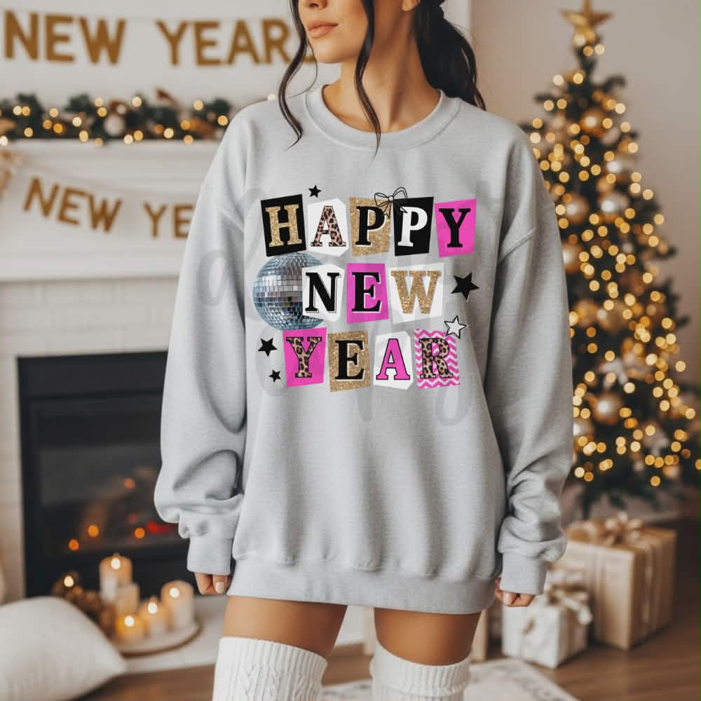 Happy New Year magazine font pink (parker) DTF transfer