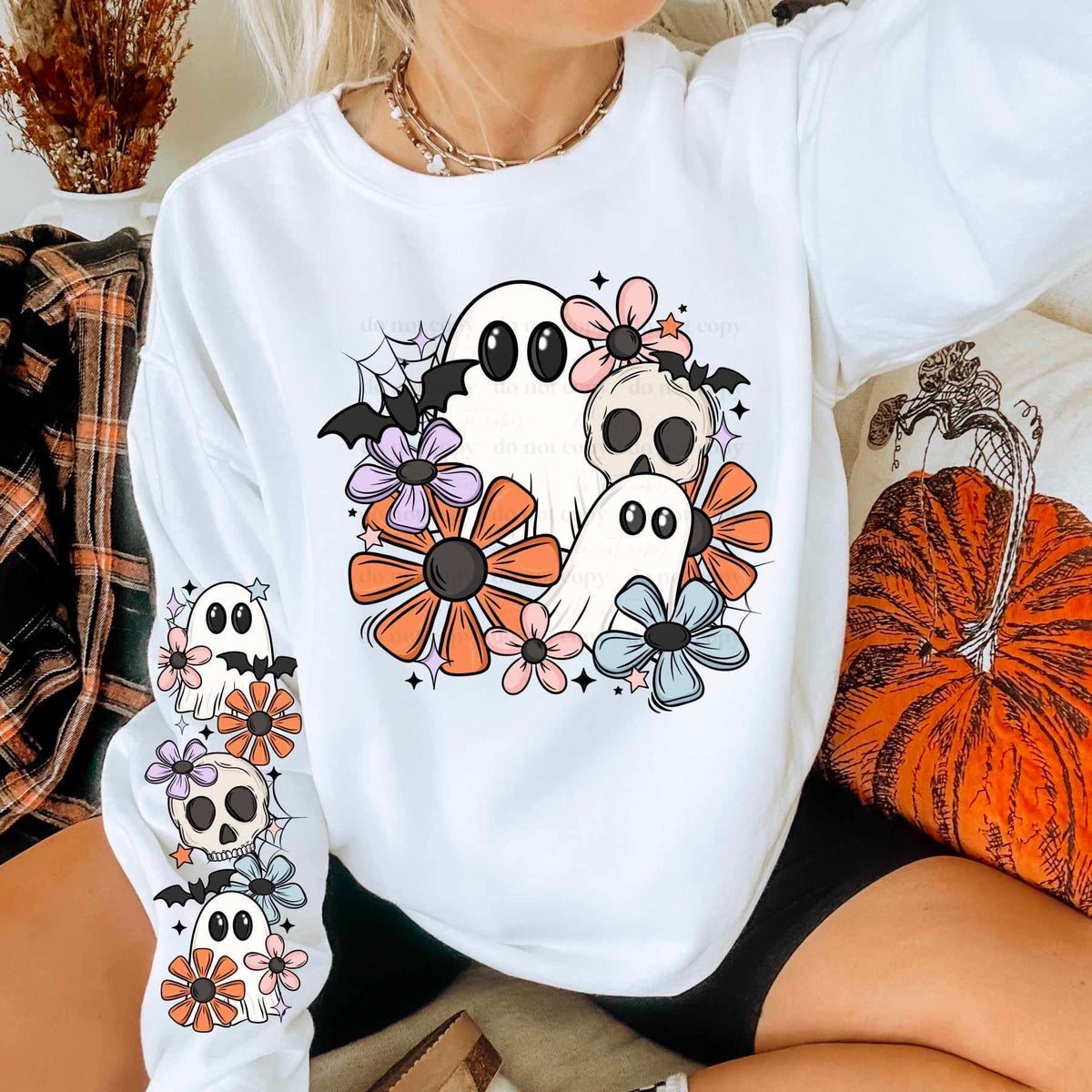 Ghosts and flowers FRONT (CSC) 55181 DTF transfer