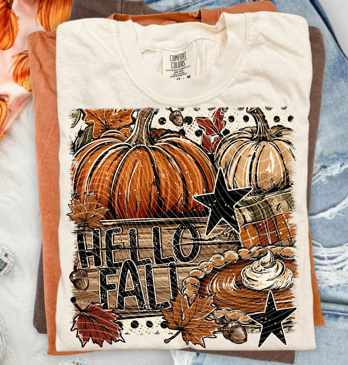 Hello fall wood sign pumpkins stars (SBB) DTF Transfer