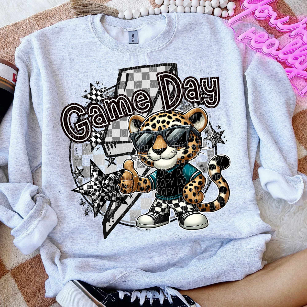 Game day leopard blue and black shirt lightning bolt (CITY) 52523 DTF transfer
